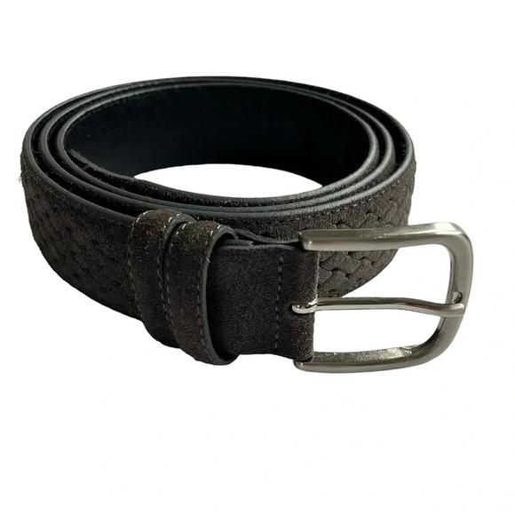 Linen St Barth Men’s Braided Belt Sz 47 Gray Genuine Leather Suede Classic Italy - Picture 1 of 7